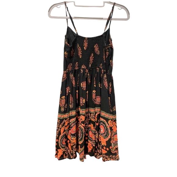 Band of Gypsies Abstract Halter Mini Dress Black Orange with Pockets Medium - Picture 4 of 7
